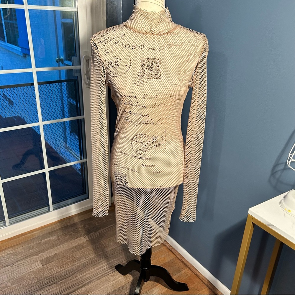 h:ours Danica Fishnet Mesh cover up dress Taupe O12